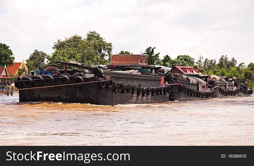 Transport ship in the Chao Phraya River Thailand.