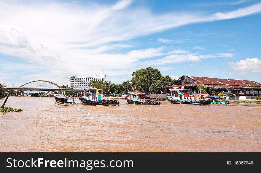 Transport ship in the Chao Phraya River Thailand.