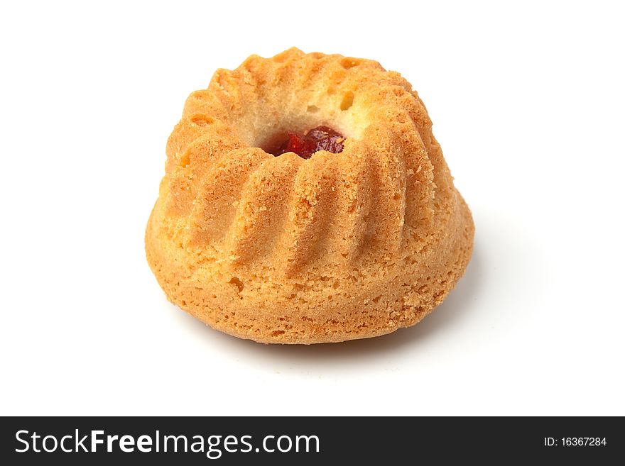 Cake stuffed with red jam isolated on white background