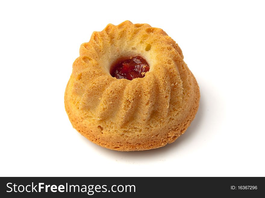 Cake stuffed with red jam isolated on white background