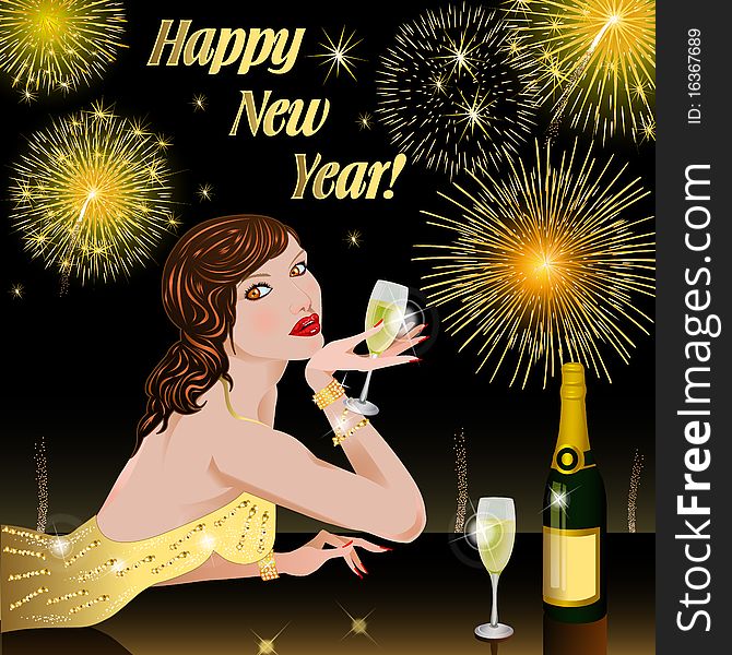 Illustration vector Happy New Year with woman