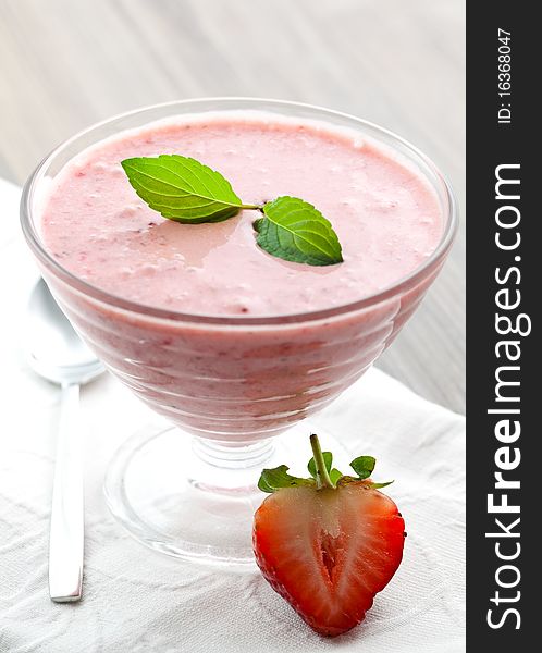 Fresh strawberry dessert with spoon. Fresh strawberry dessert with spoon