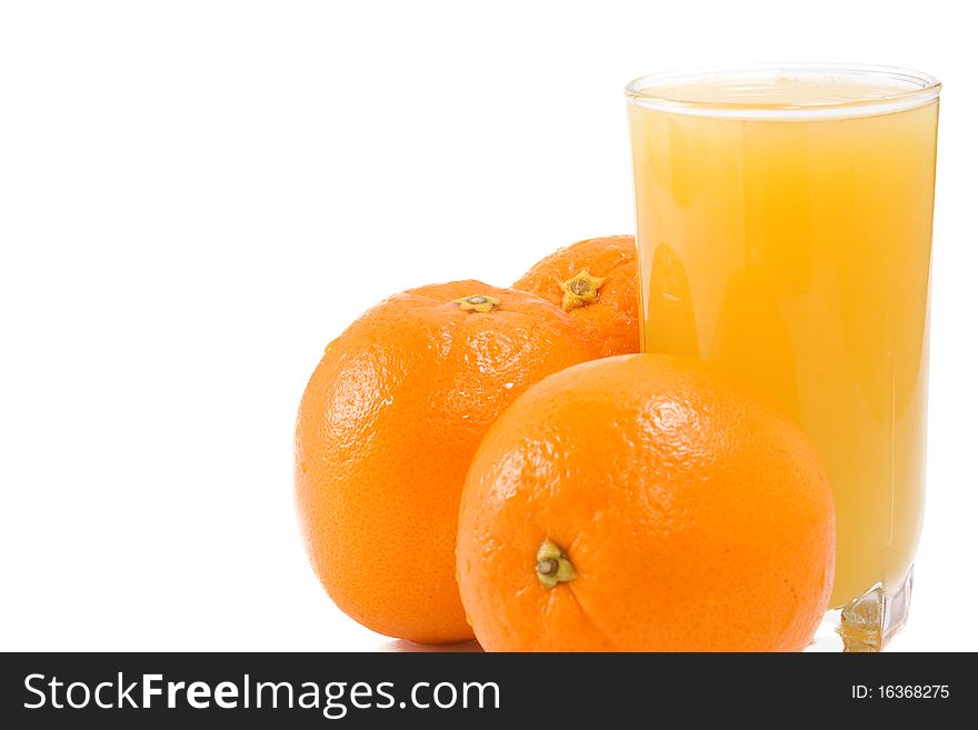 Isolated juice and orange on white