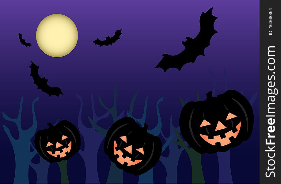 Halloween　night　pumpkin　lanternｓ　and　bats