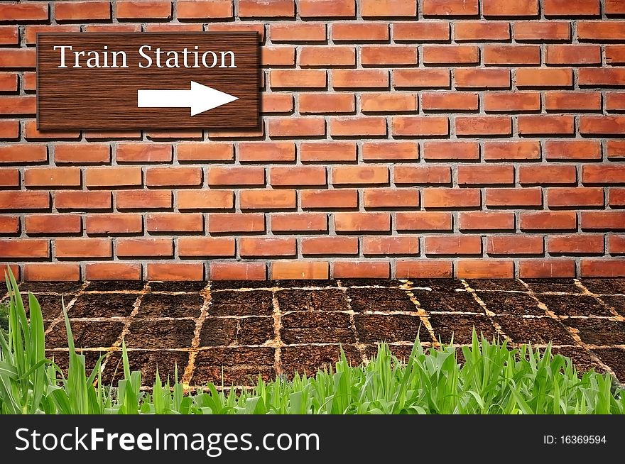 Train station on brickwall pattern background