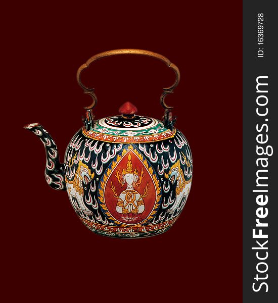 Thai vase with handle and decorative floral pattern isolated on Brown background. Thai vase with handle and decorative floral pattern isolated on Brown background.