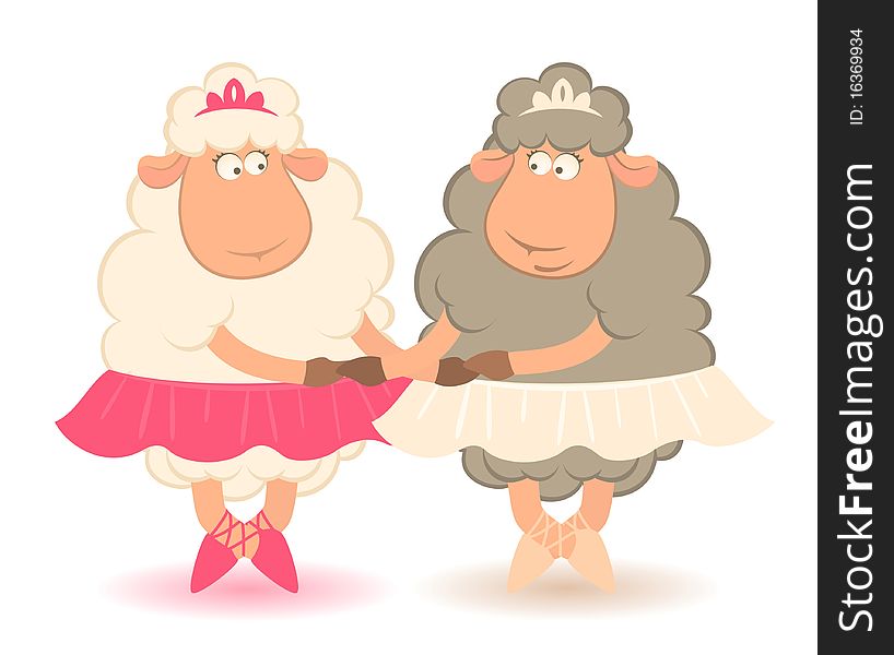 Cartoon funny sheep - ballet dancer.