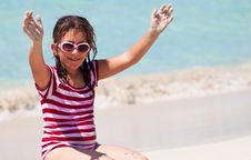 Girl With Sunglasses Sitting In The Sand On A Beac Stock Photo Girl With Sunglasses Sitting In The Sand On A Beac Stock Photo