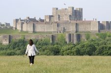 Tourist Admiring Dover Castle Royalty Free Stock Photo