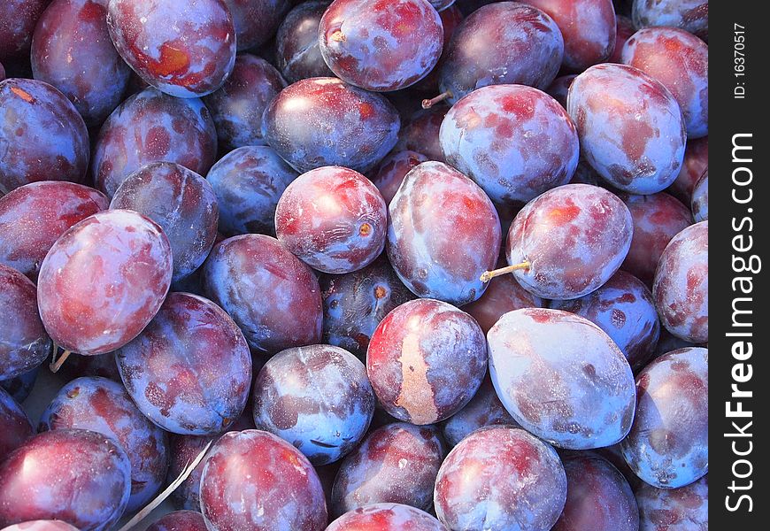 A huge pile of fresh and raw plums