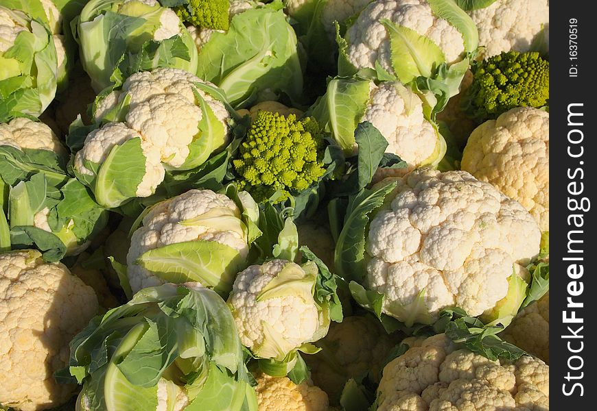 Pile of cauliflowers at the market