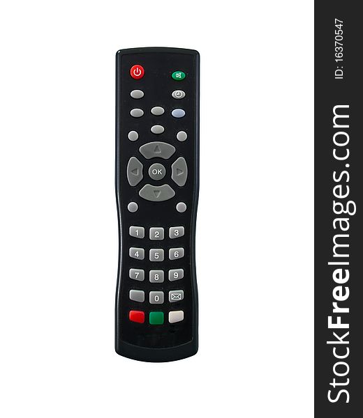 Black remote control and white background