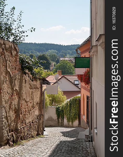 Photography of a lane in Tyn nad Vltavou in southern Bohemia, Czech Republic. Photography of a lane in Tyn nad Vltavou in southern Bohemia, Czech Republic.