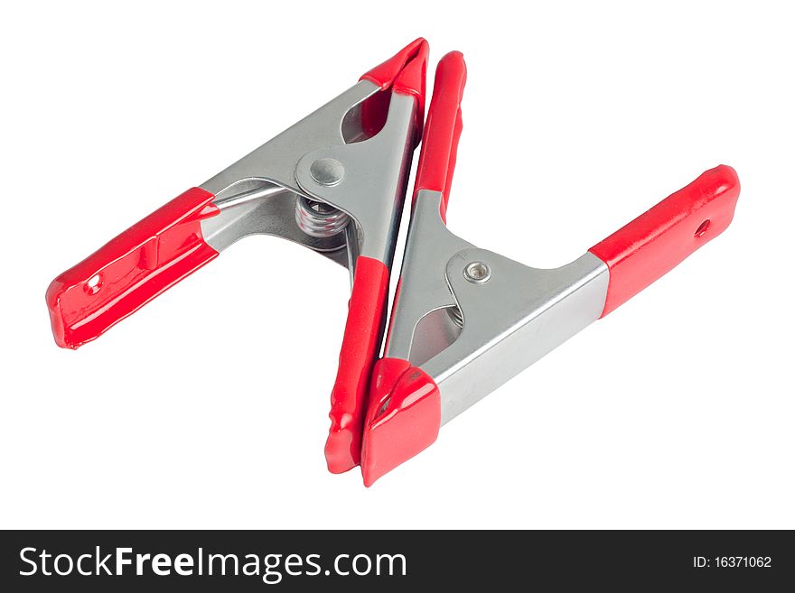 Two spring clamps with red PVC coated hands and tips
