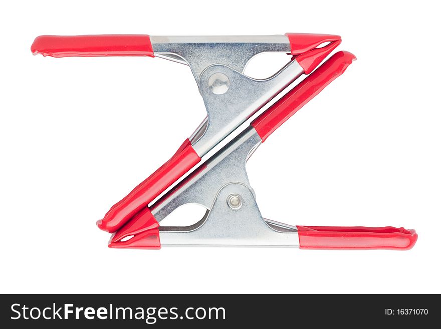 Two spring clamps with red PVC coated hands and tips