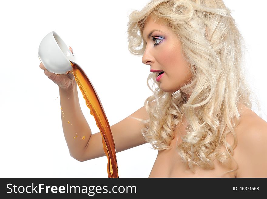 Blonde girl with a cup of coffee