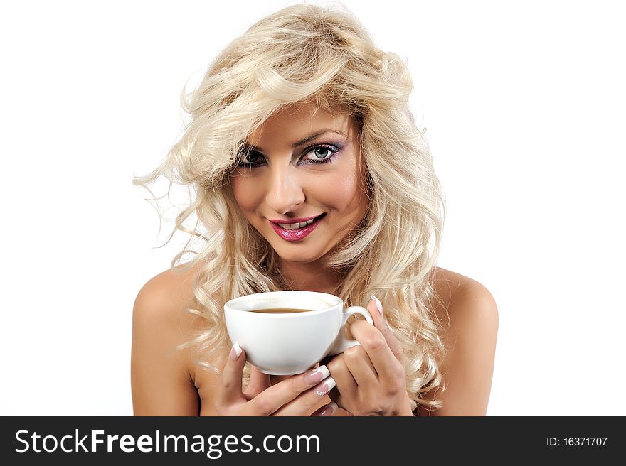 Blonde Girl With A Cup Of Coffee