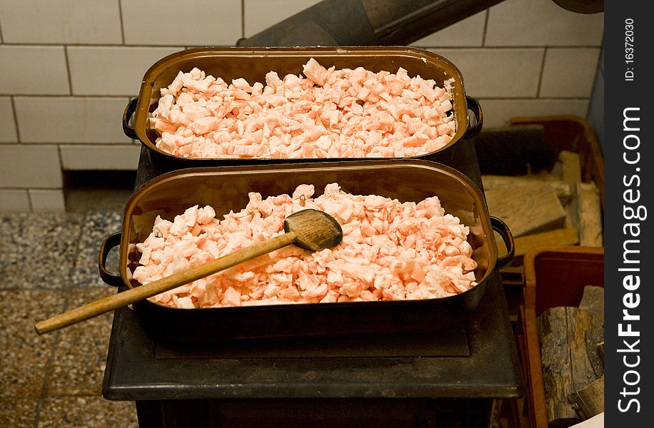 Lard in traditional pig-sticking, Czech Republic. Lard in traditional pig-sticking, Czech Republic