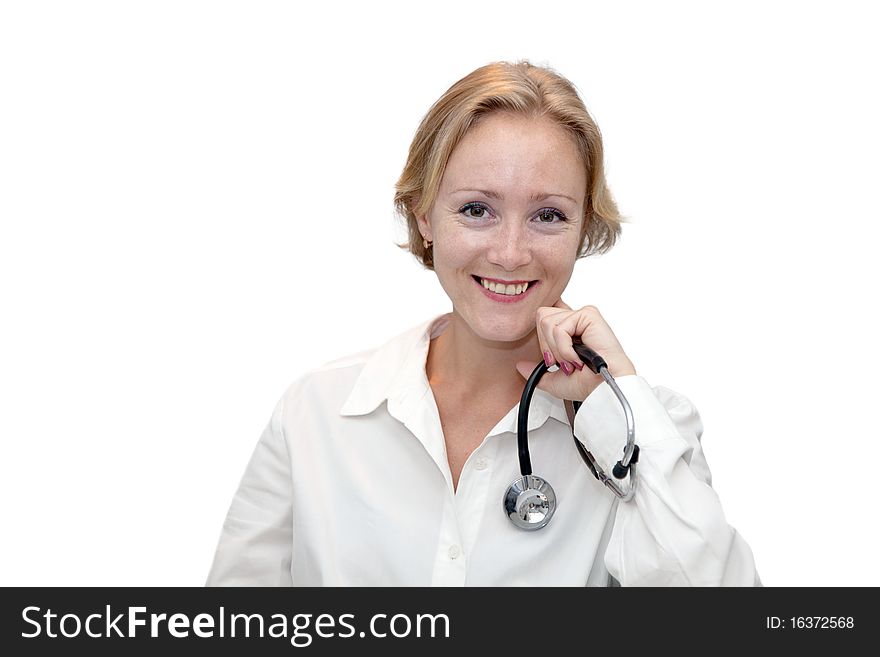Portrait of smiling  doctor isolated on white background