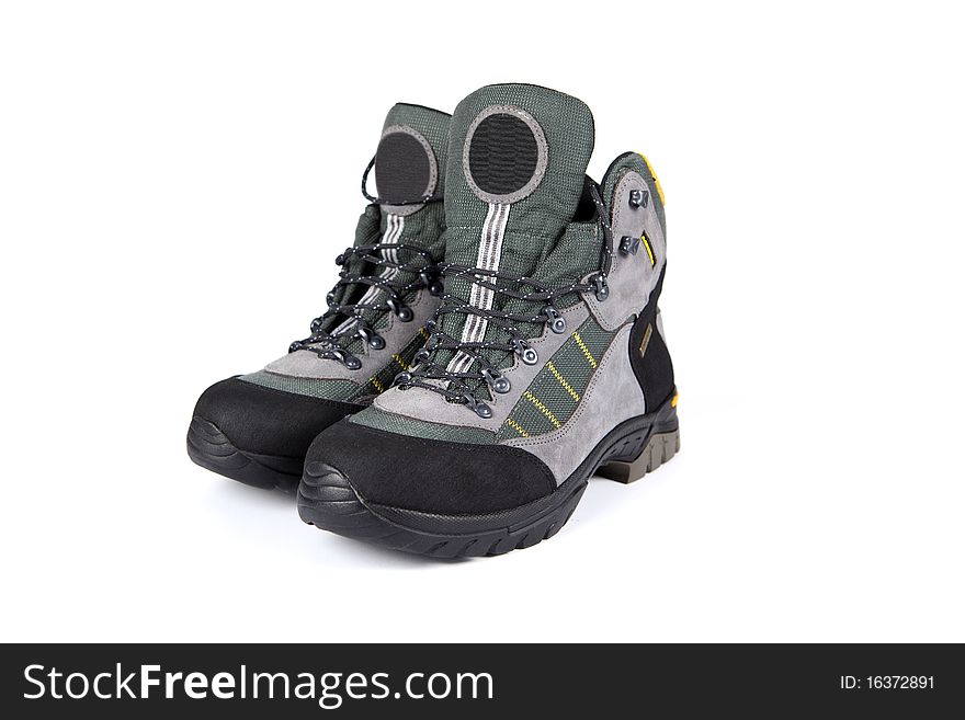 Brand new hiking boots isolated on white background. Brand new hiking boots isolated on white background