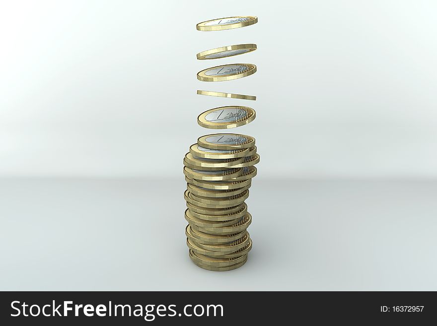 A stack of one euro coins