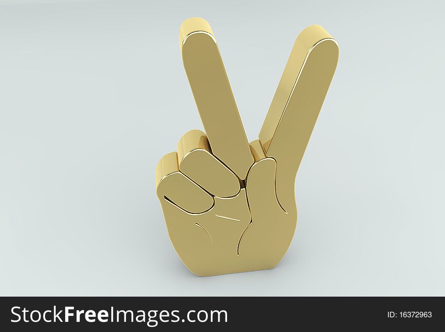 Golden victory hand sign in 3d