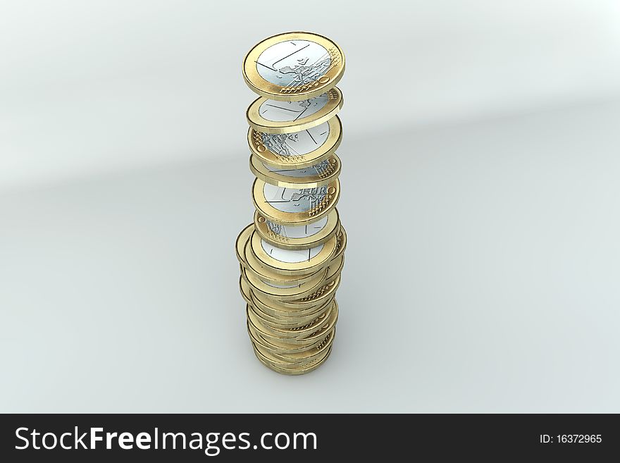 Illustration of a stack one euro coins