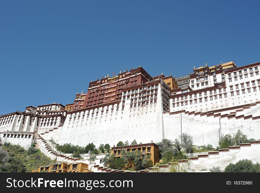 Close-up view of the famous Potala Palace in Lhasa,Tibet.Details. Close-up view of the famous Potala Palace in Lhasa,Tibet.Details.