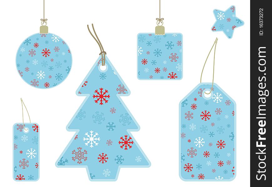 Collection of blue christmas snowflake tags and decorations. Collection of blue christmas snowflake tags and decorations