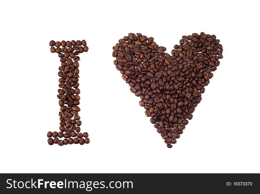 "I love" sign made of coffee beans isolated on white
