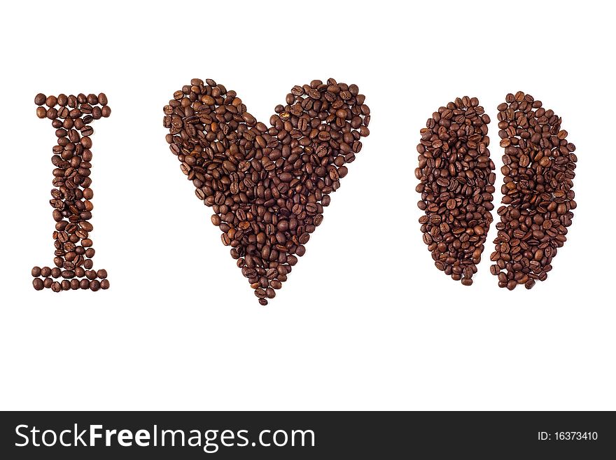 I love coffee sign made of beans