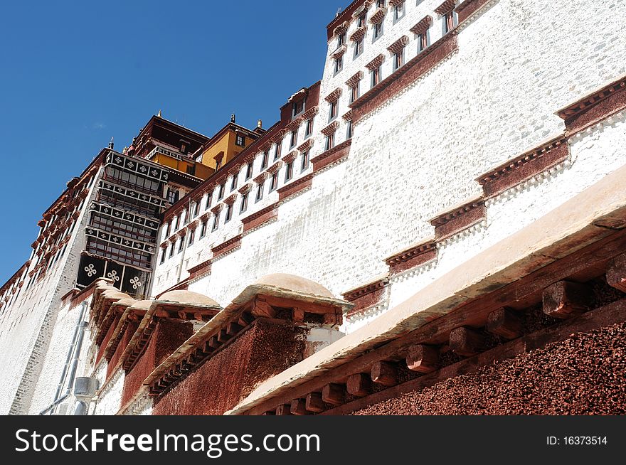 Close-up view of the famous Potala Palace in Lhasa,Tibet.Details.