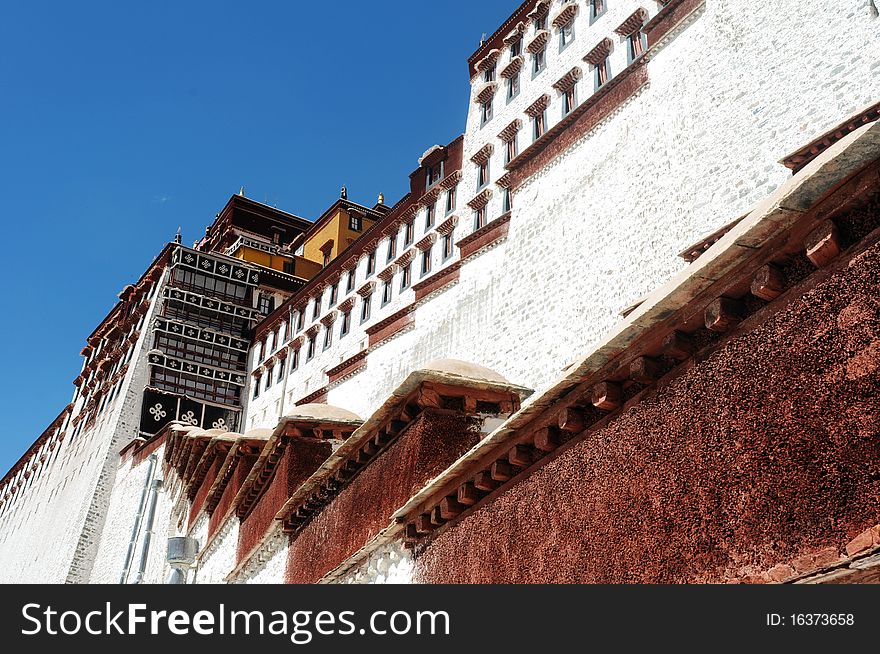 Close-up view of the famous Potala Palace in Lhasa,Tibet.Details. Close-up view of the famous Potala Palace in Lhasa,Tibet.Details.