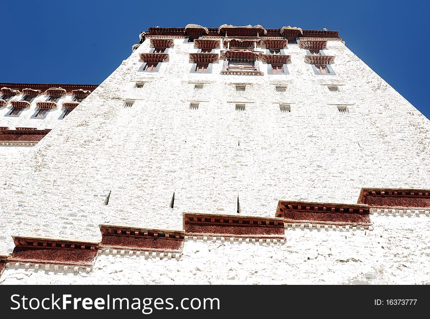 Close-up view of the famous Potala Palace in Lhasa,Tibet.Details.