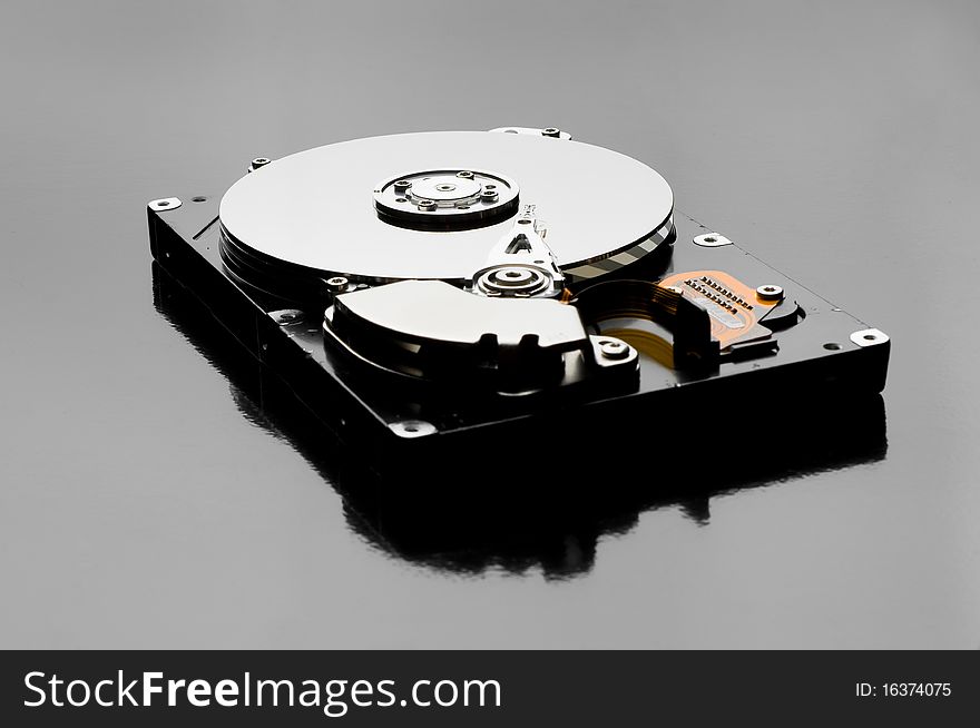 Close-up inside view of hard disk