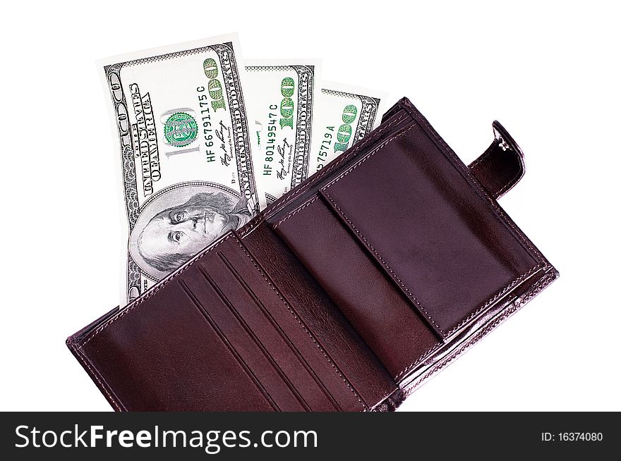 Banknotes dollars in leather brown purse