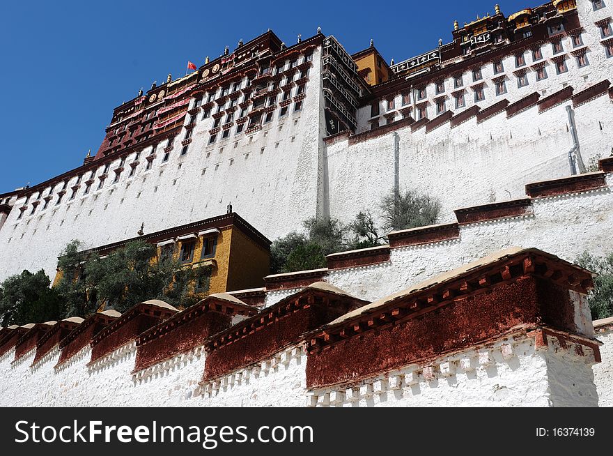 Close-up view of the famous Potala Palace in Lhasa,Tibet.Details. Close-up view of the famous Potala Palace in Lhasa,Tibet.Details.