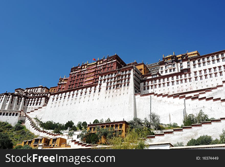 Close-up view of the famous Potala Palace in Lhasa,Tibet.Details.