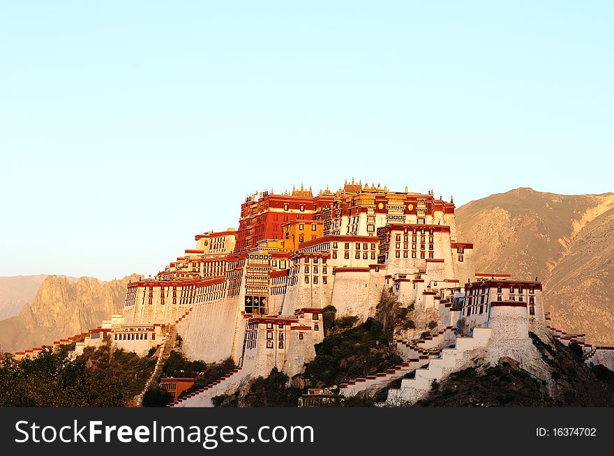 Scenery of the famous Potala Palace at sunrise in Lhasa,Tibet