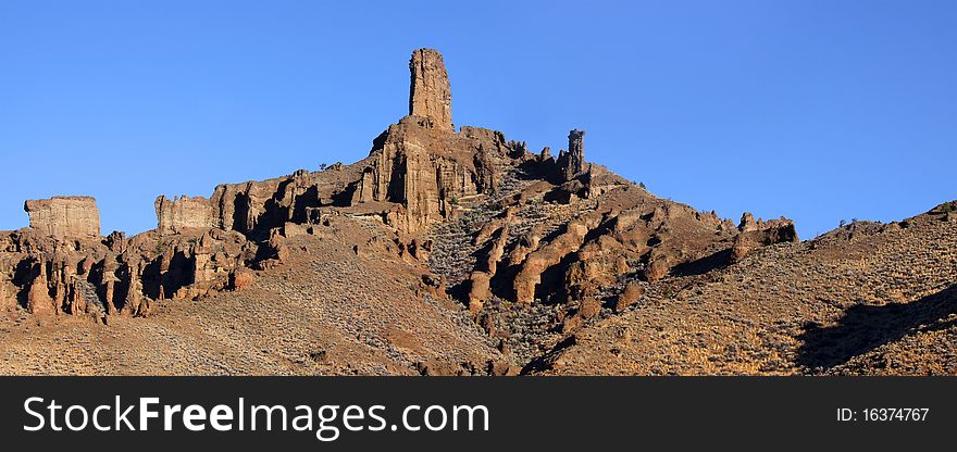 Panoramic landscape of rock formations near Cody Wyoming