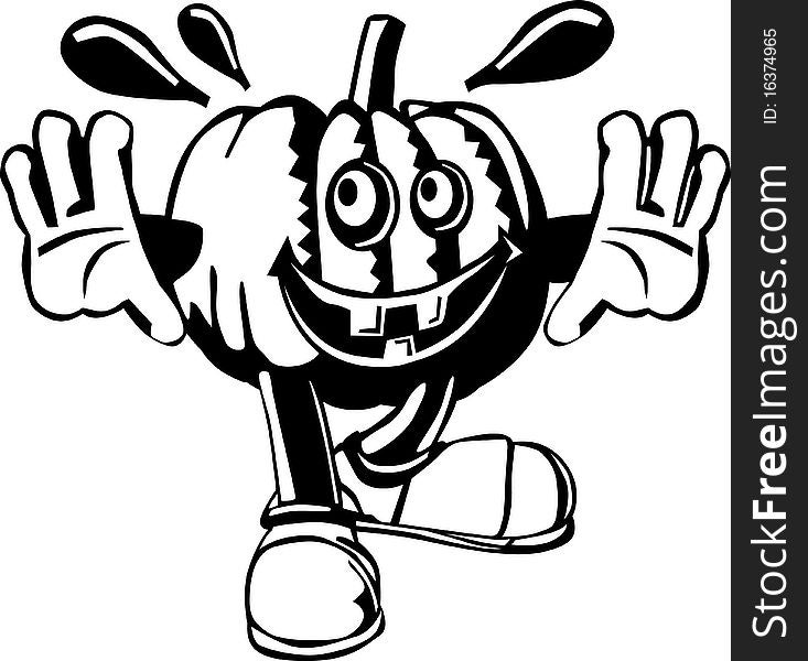 Black and white cartoon of a terrified halloween pumpkin. Black and white cartoon of a terrified halloween pumpkin