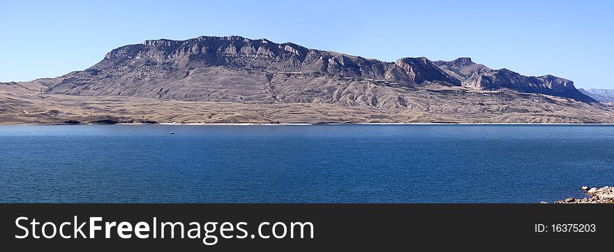 Panoramic view of large Cody reservoir in Wyoming