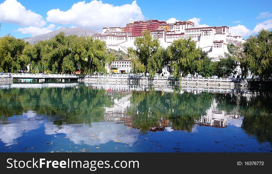 Scenery of the famous Potala Palace in Lhasa,Tibet,with a mirror in the pond. Scenery of the famous Potala Palace in Lhasa,Tibet,with a mirror in the pond.