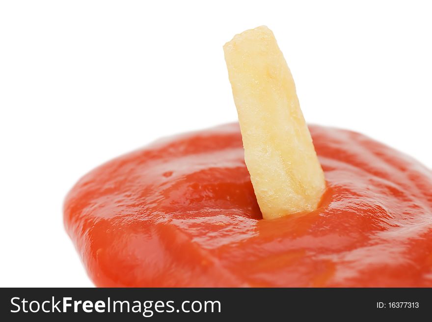 Potato free in ketchup isolated on white