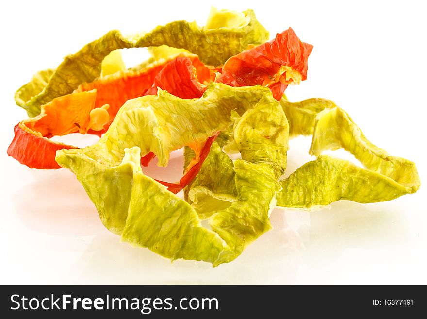 Dried sweet peppers on a white background