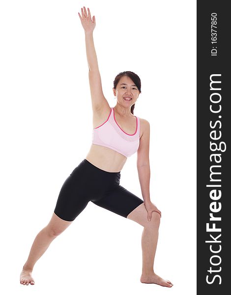 An Asian woman doing aerobics workout. An Asian woman doing aerobics workout
