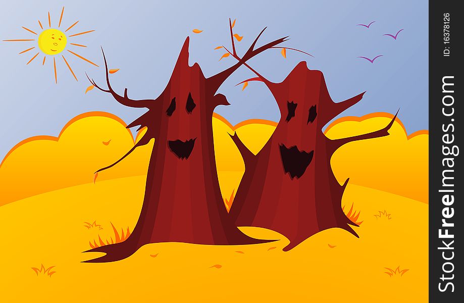 Vector Illustration Of Magic Autumn Trees