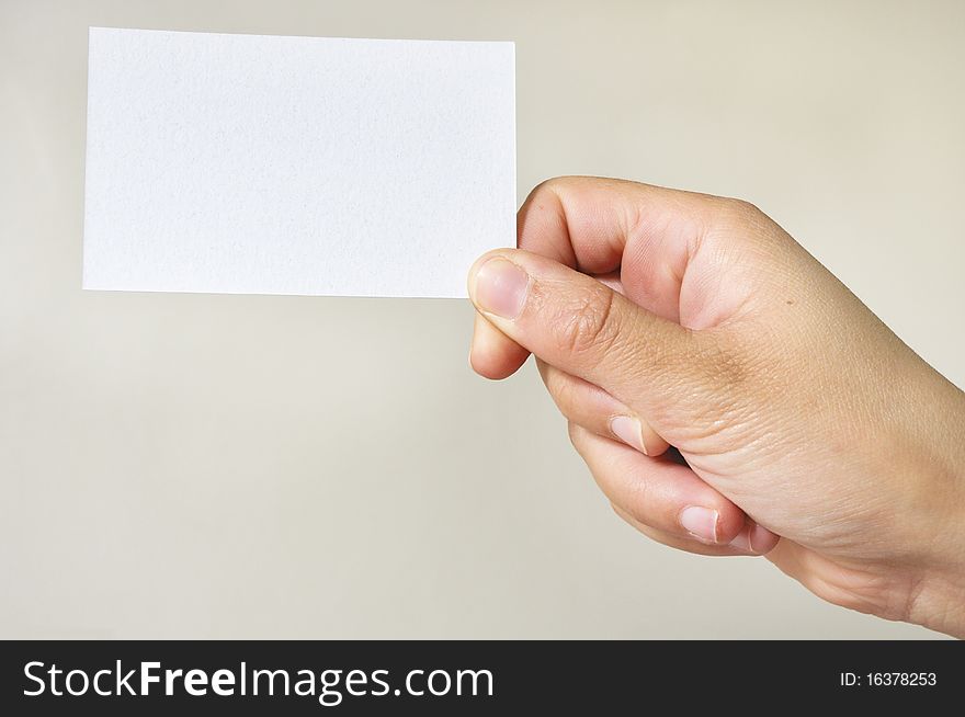 Empty card in human hand with great colors