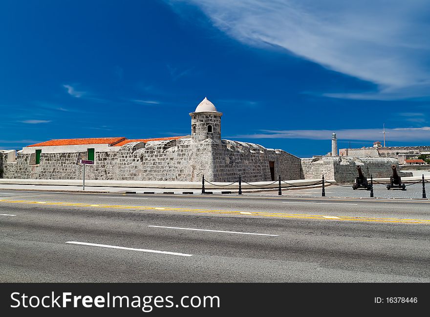 The fortress of La Punta with El Morro across the Havana Bay in Cuba. The fortress of La Punta with El Morro across the Havana Bay in Cuba