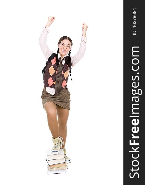 Silly young adult woman . over white background. Silly young adult woman . over white background